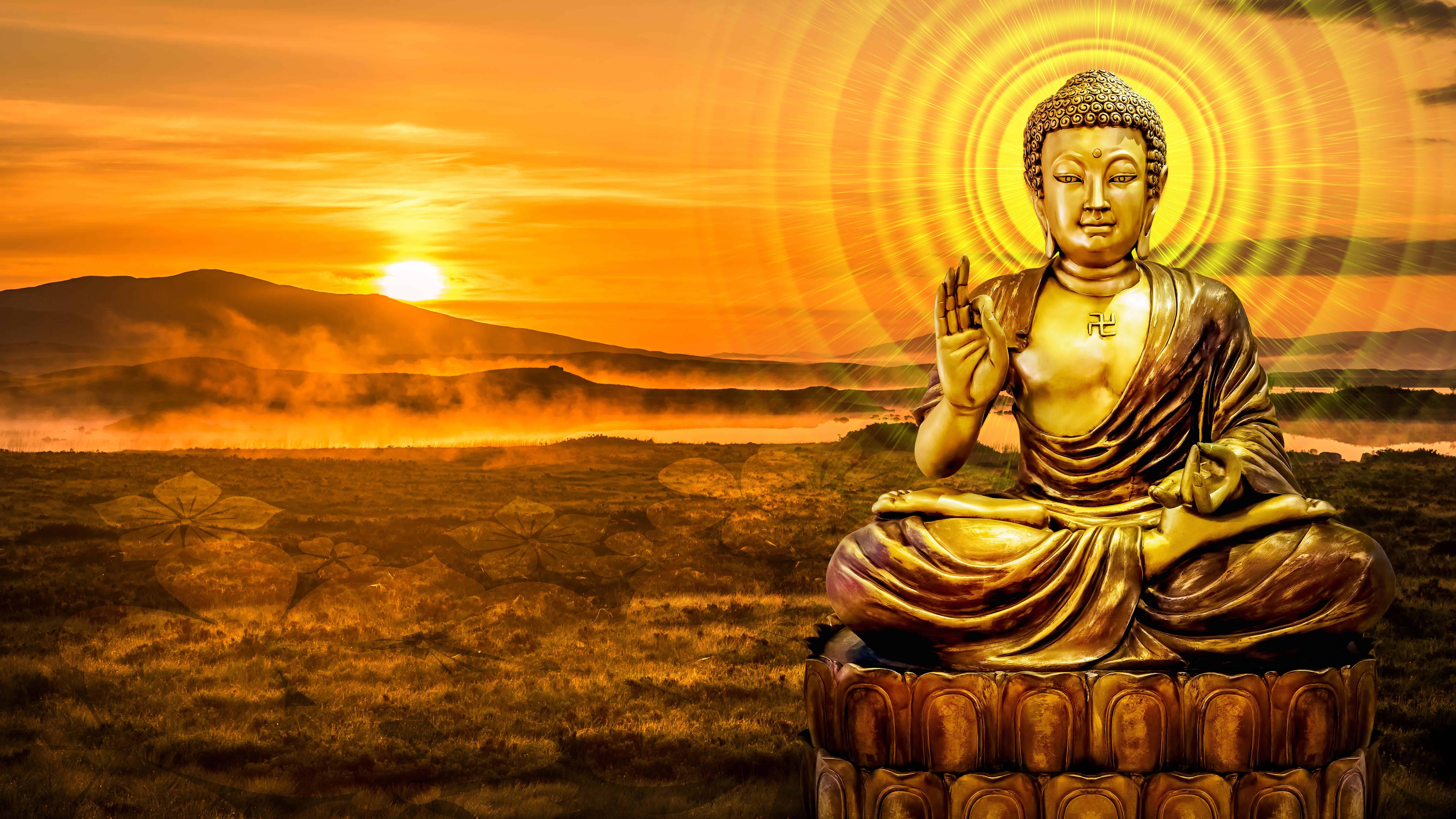 Statua dorata di Buddha al tramonto, 7680x4320 4K, PC Desktop