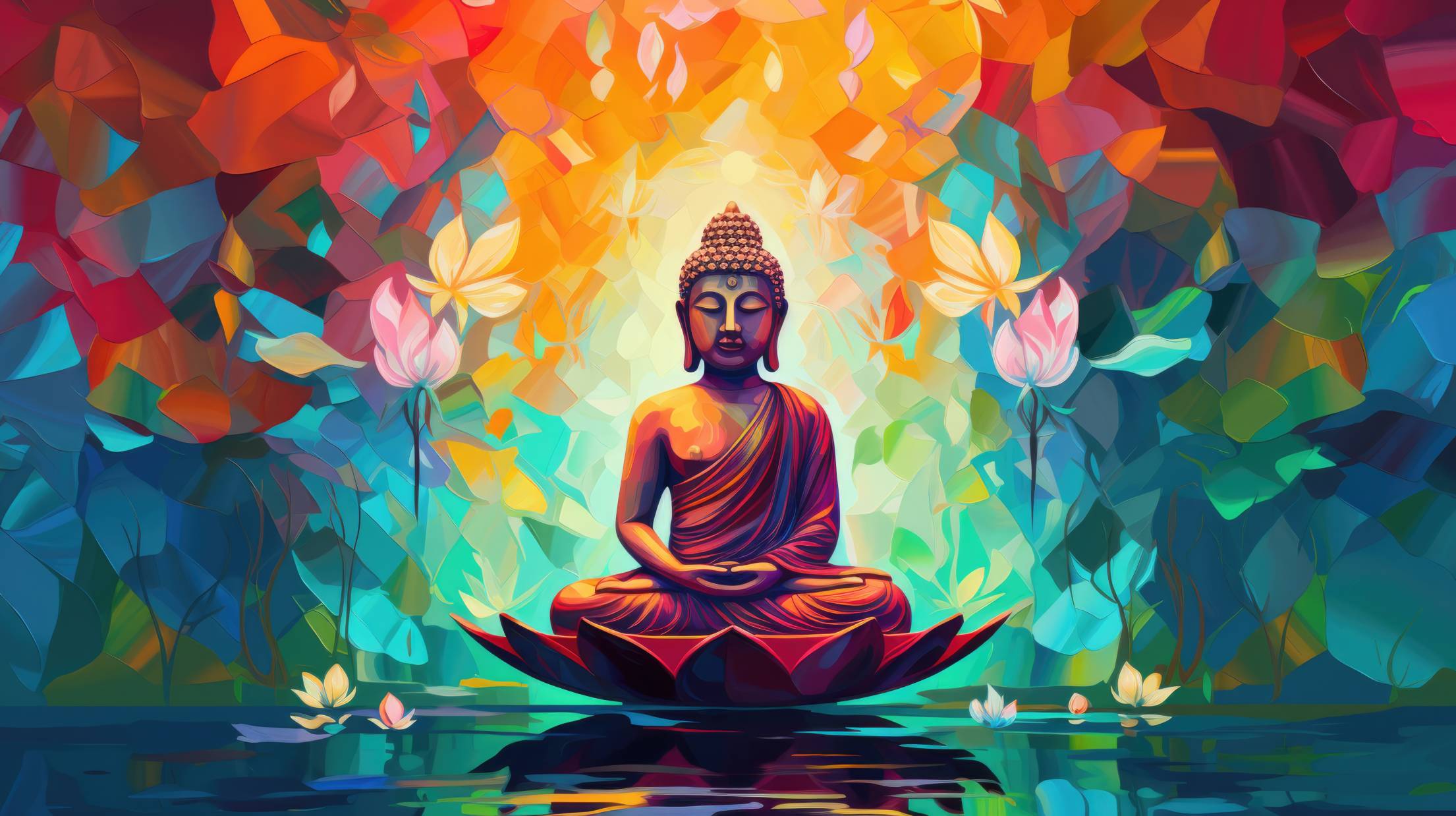 Buddha meditante fiore di loto, 2210x1238 2K, Desktop