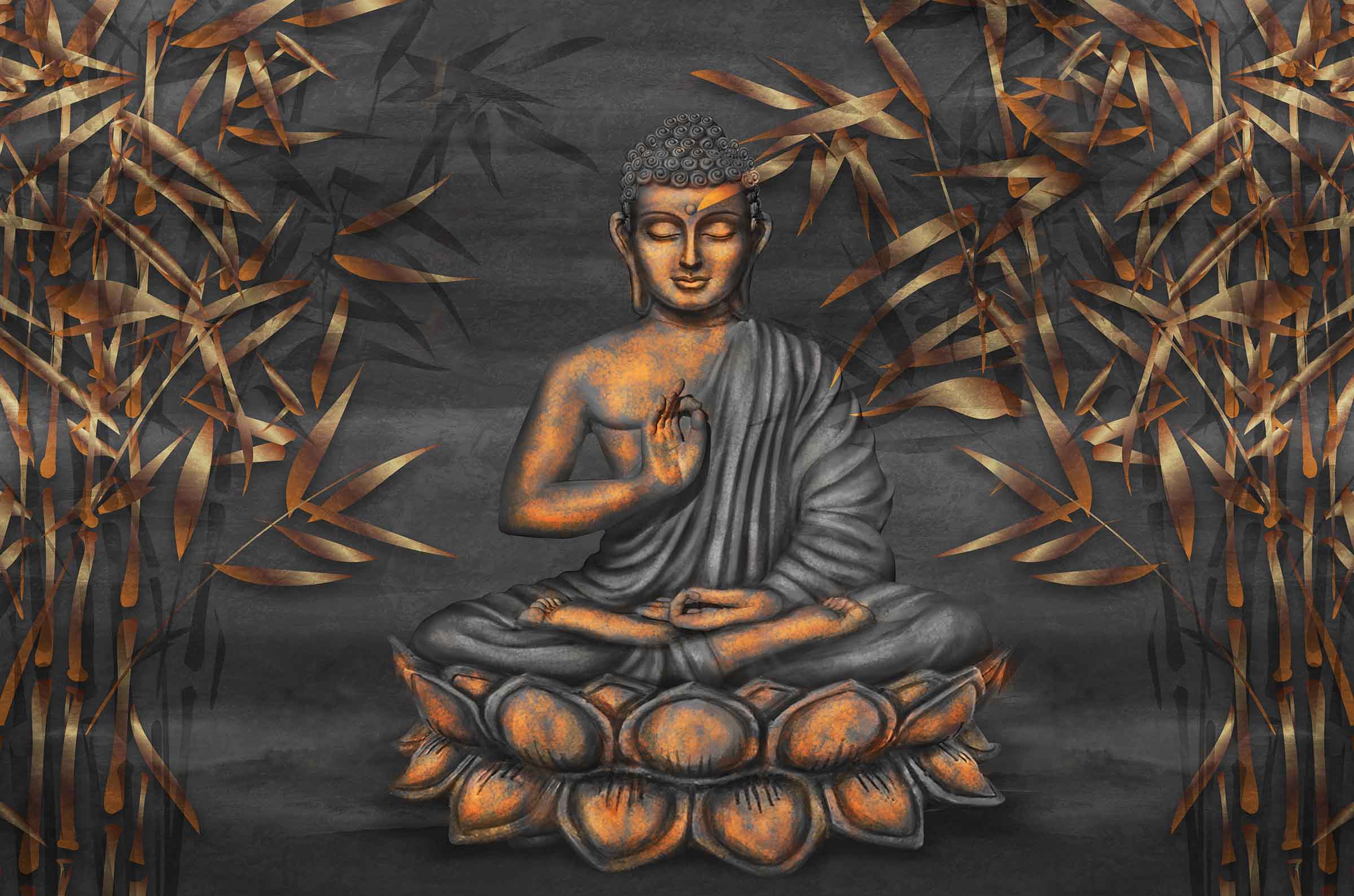Buddha seduto tra bambù, 2400x1588 2K, PC Desktop