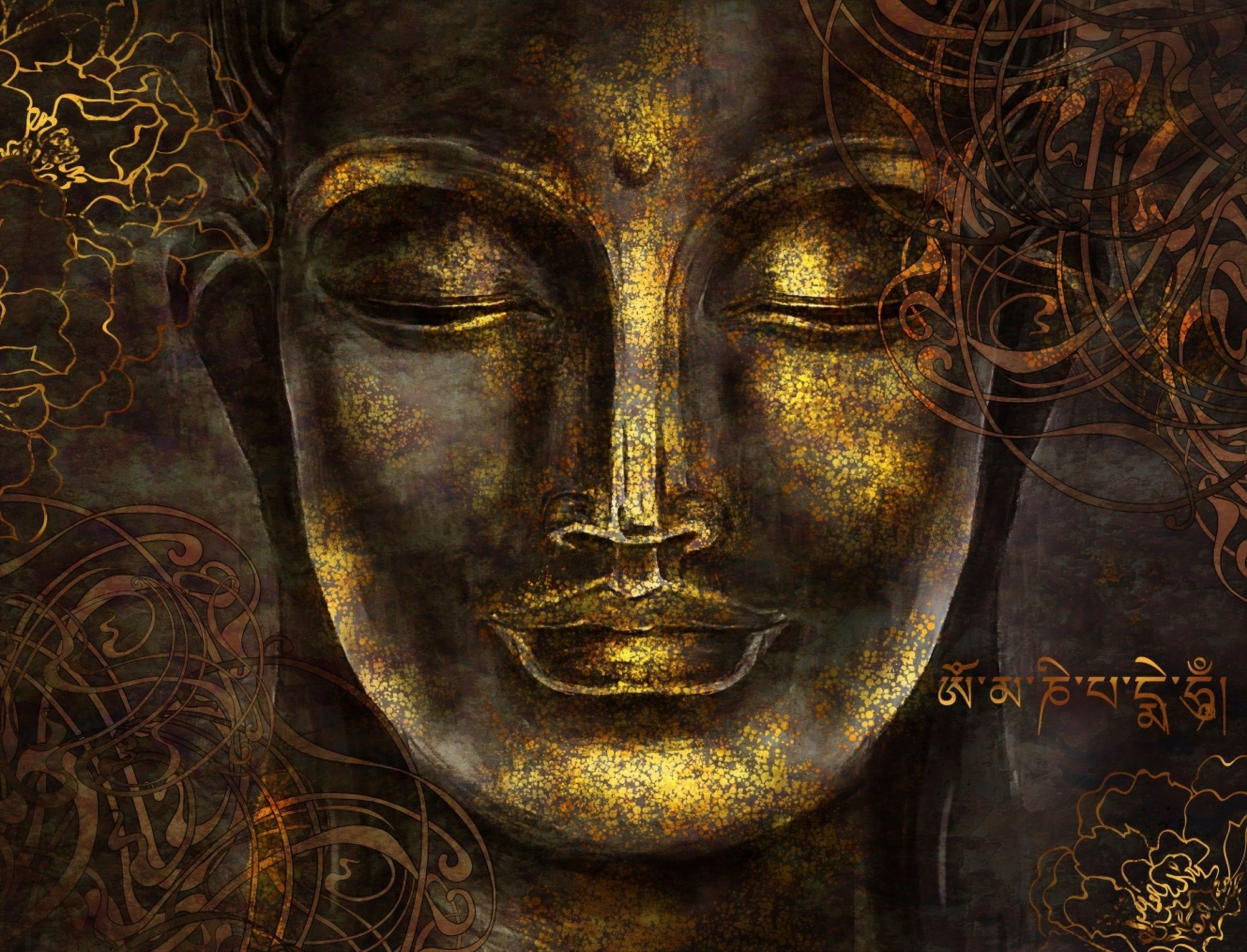 Volto Buddha dorato texture, 2000x1528 alta risoluzione, Desktop