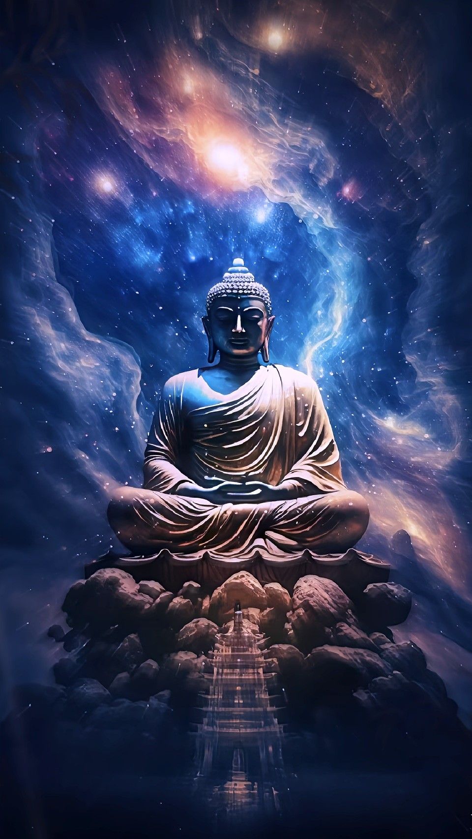 Buddha meditando nello spazio cosmico, 960x1706 Full HD Verticale, Smartphone