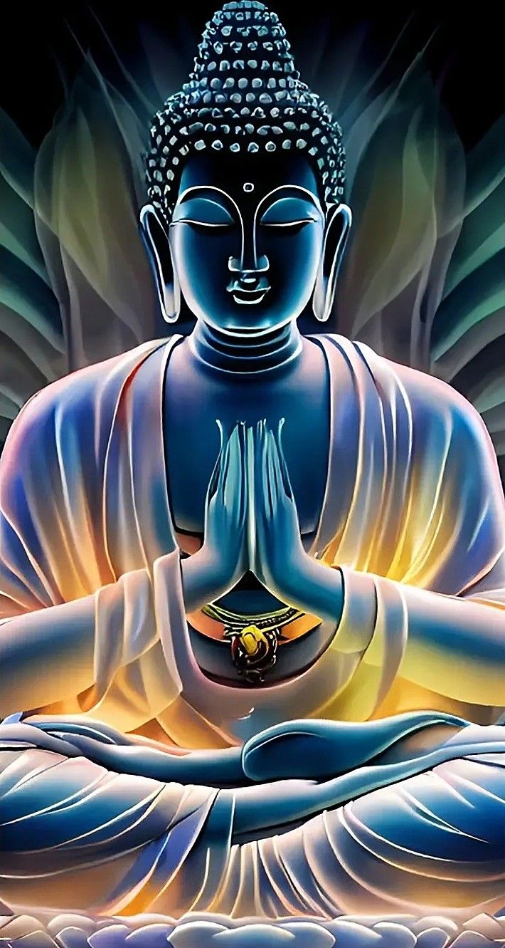 Statua Buddha blu luminoso, 710x1331 Verticale, Telefono
