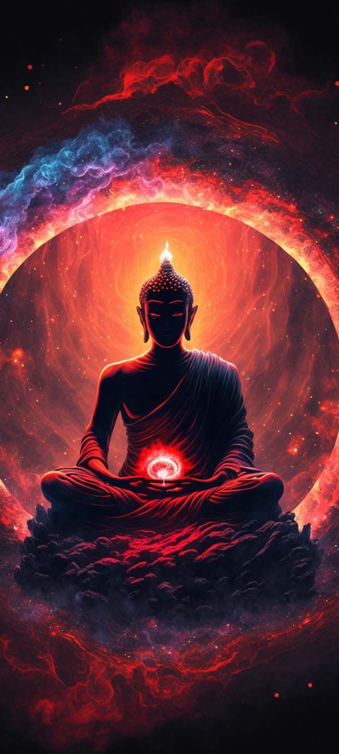 Buddha meditazione cosmica rossa, 675x1500 Full HD Verticale, iPhone