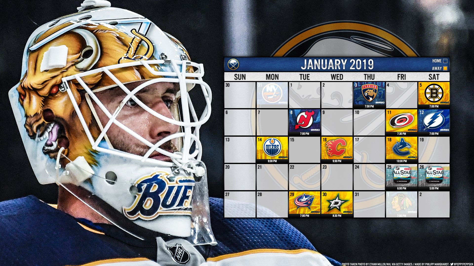 Portiere Buffalo Sabres, calendario gennaio, 1920x1080 1080p, Desktop