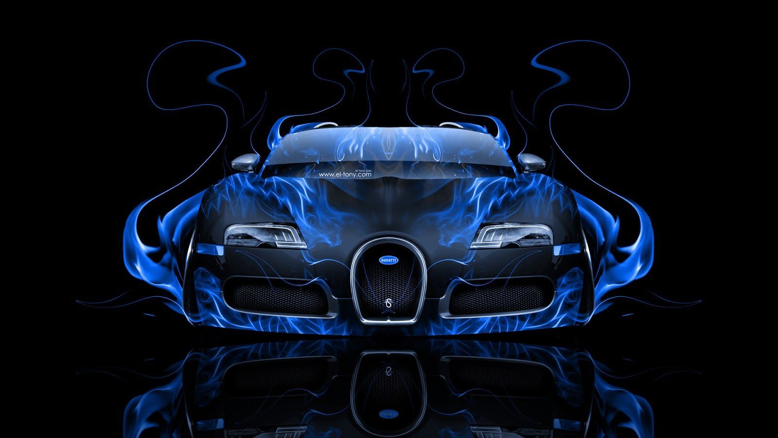 Bugatti Veyron fiamme blu, 1600x900 HD, PC Desktop