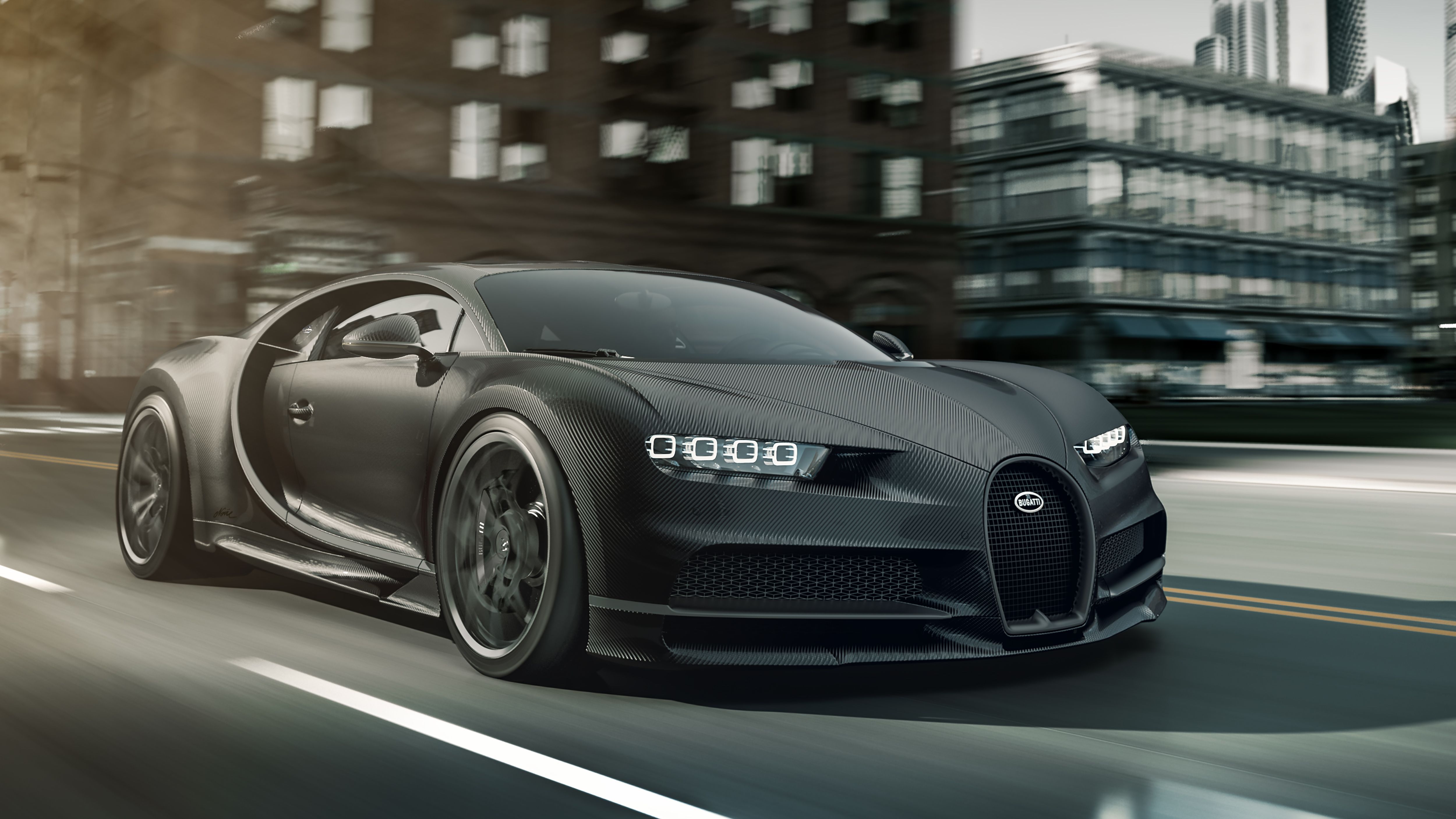Bugatti Chiron nera città, 5000x2812 UHD, PC 4K