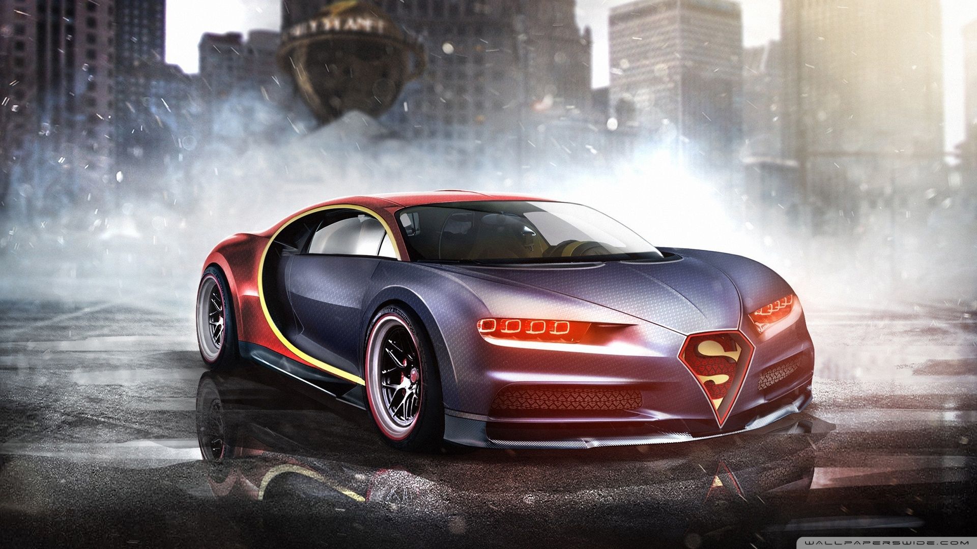 Bugatti stile Superman città, DC Comics, 1920x1080 Full HD, Laptop