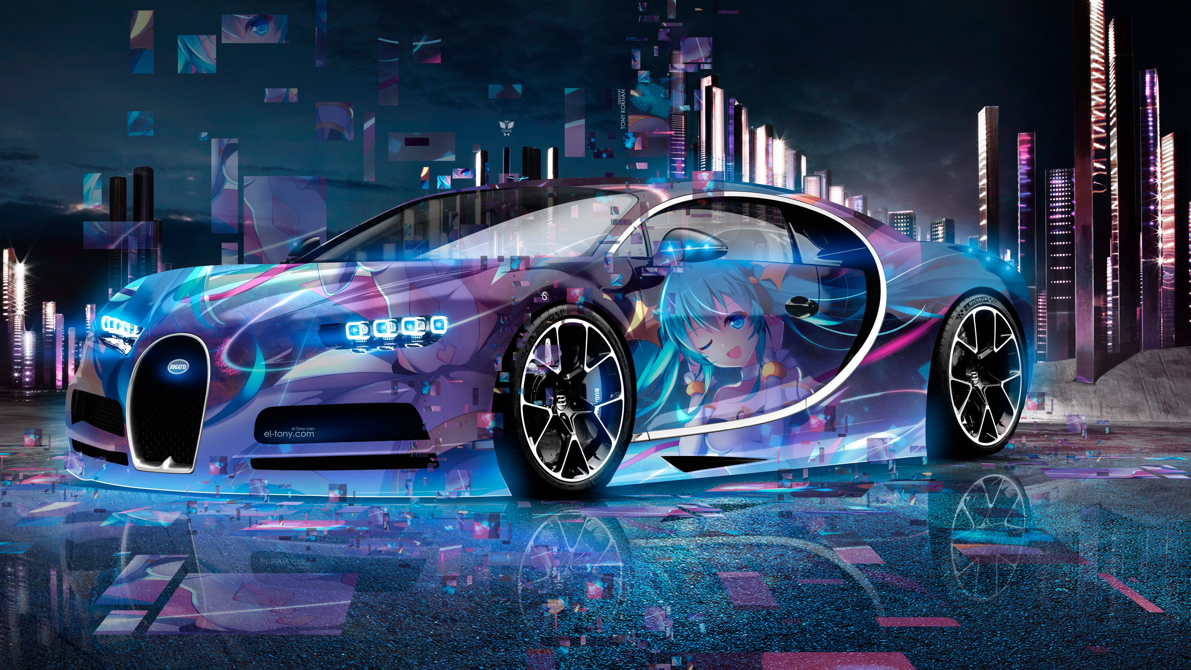 Bugatti Chiron neon astratto, 3840x2160 UHD, PC 4K