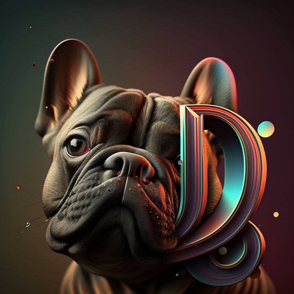 Bulldog francese con lettera D neon, 1024x1024 HD, Desktop
