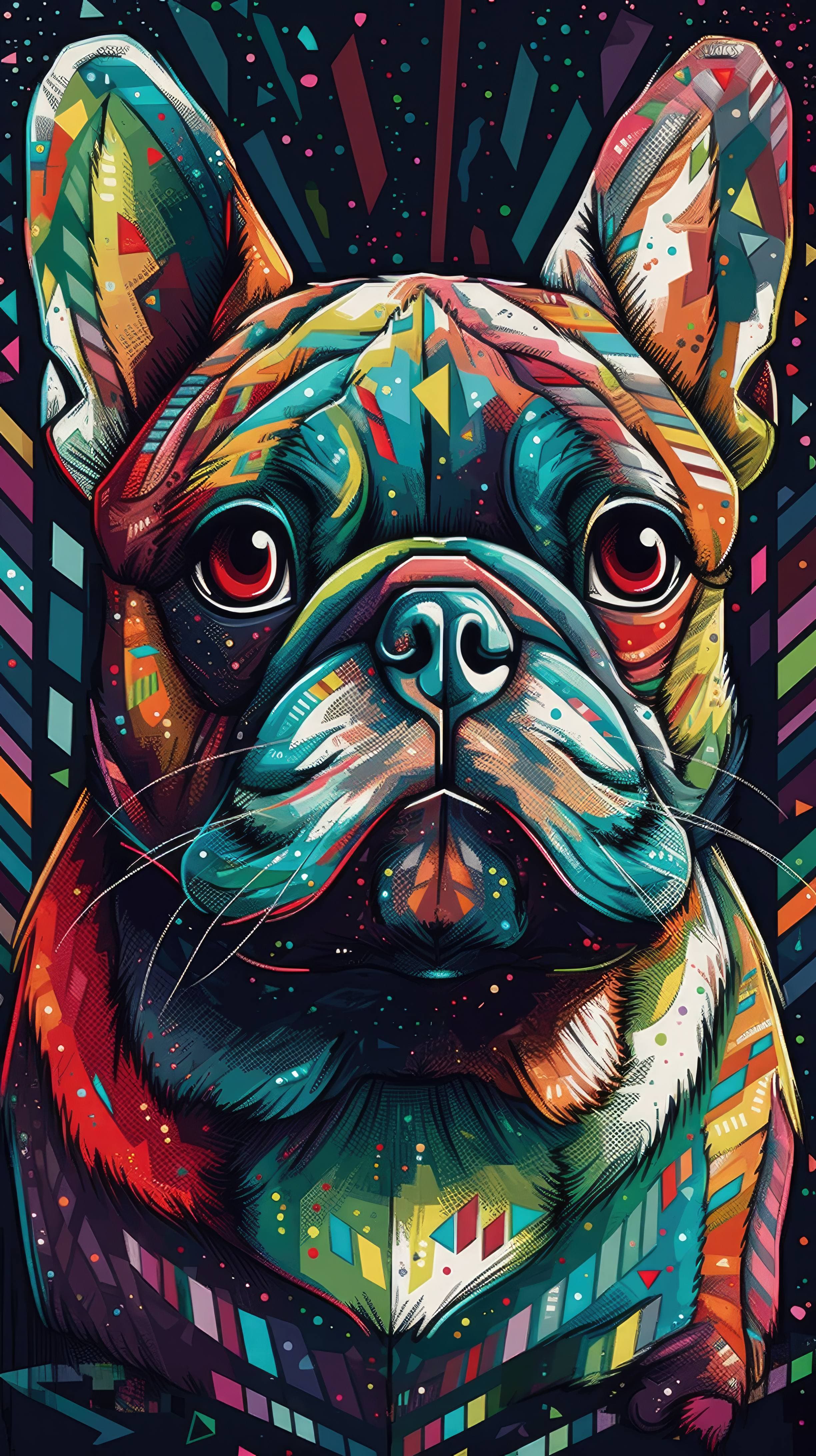 Bulldog francese arte colorata, 2448x4368 Verticale, Telefono