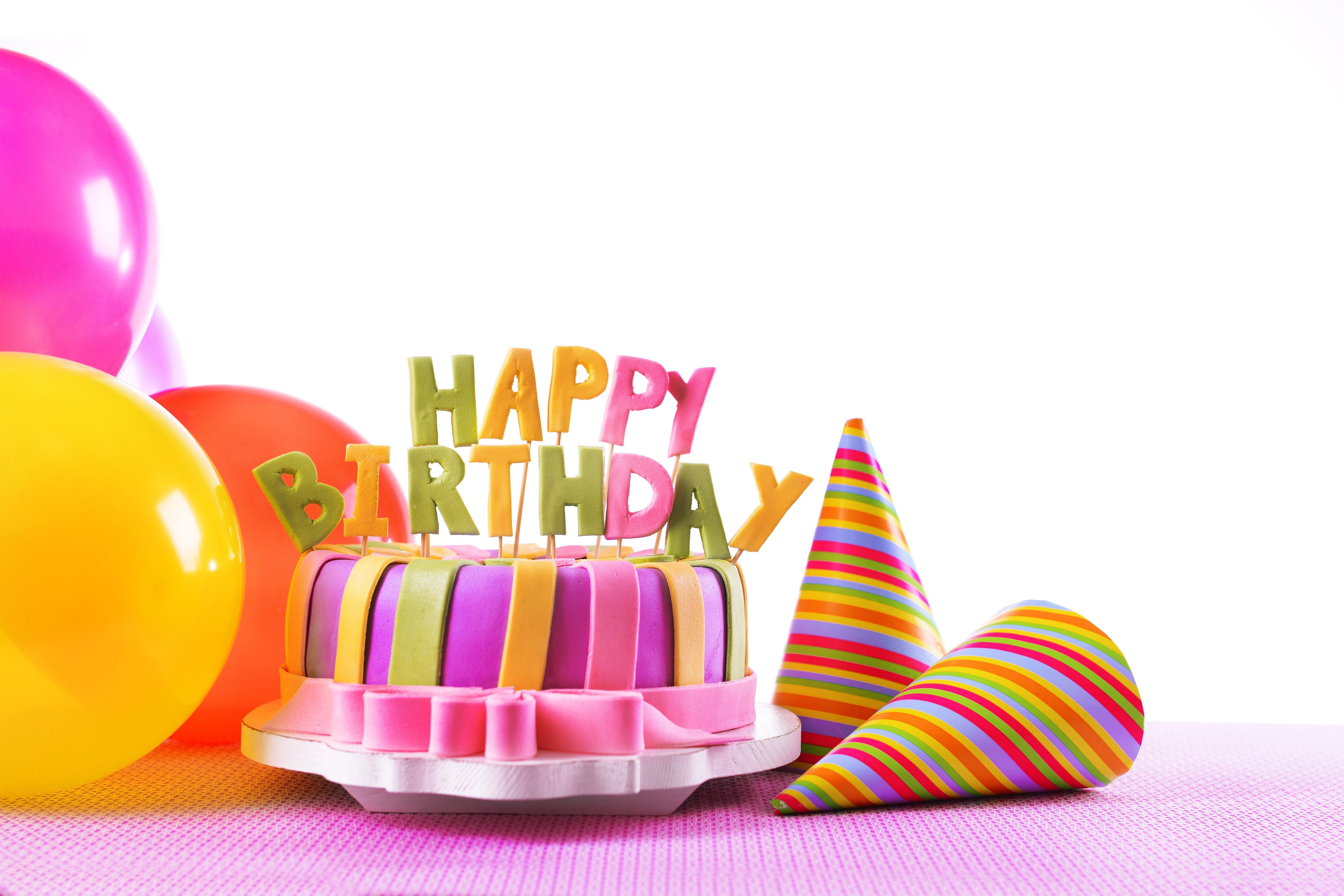 Torta candeline Happy Birthday palloncini, 5520x3680 4K Ultra HD, Monitor 4K