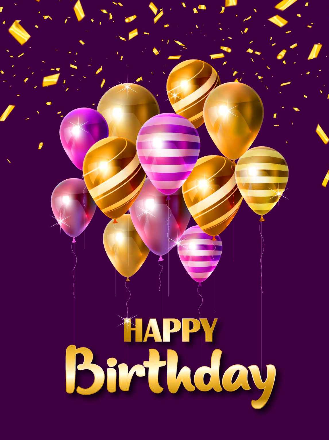 Palloncini oro viola compleanno, 1146x1531 Verticale, Telefono