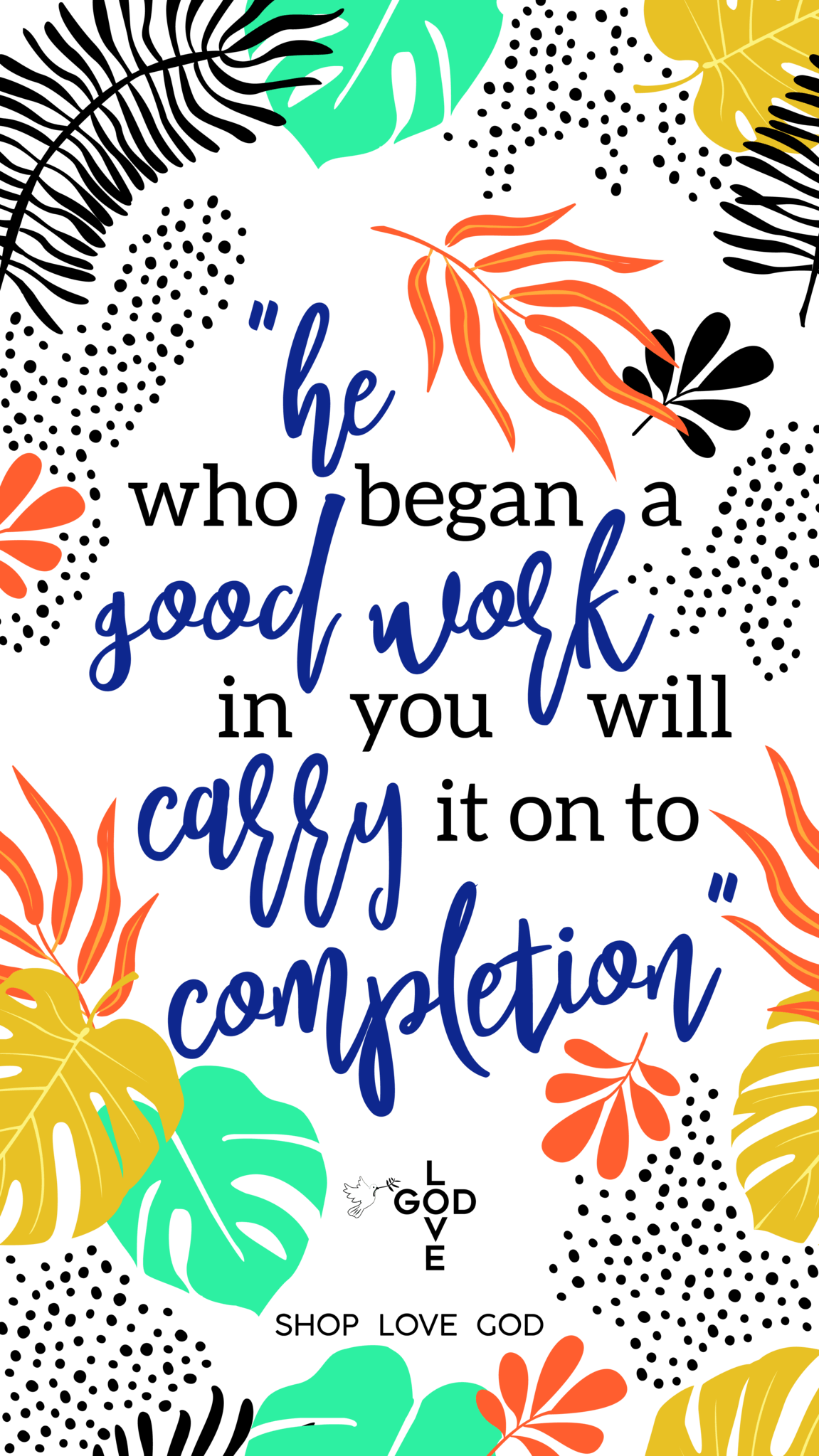 Citazione motivazionale foglie tropicali, 1151x2047 Verticale, Telefono