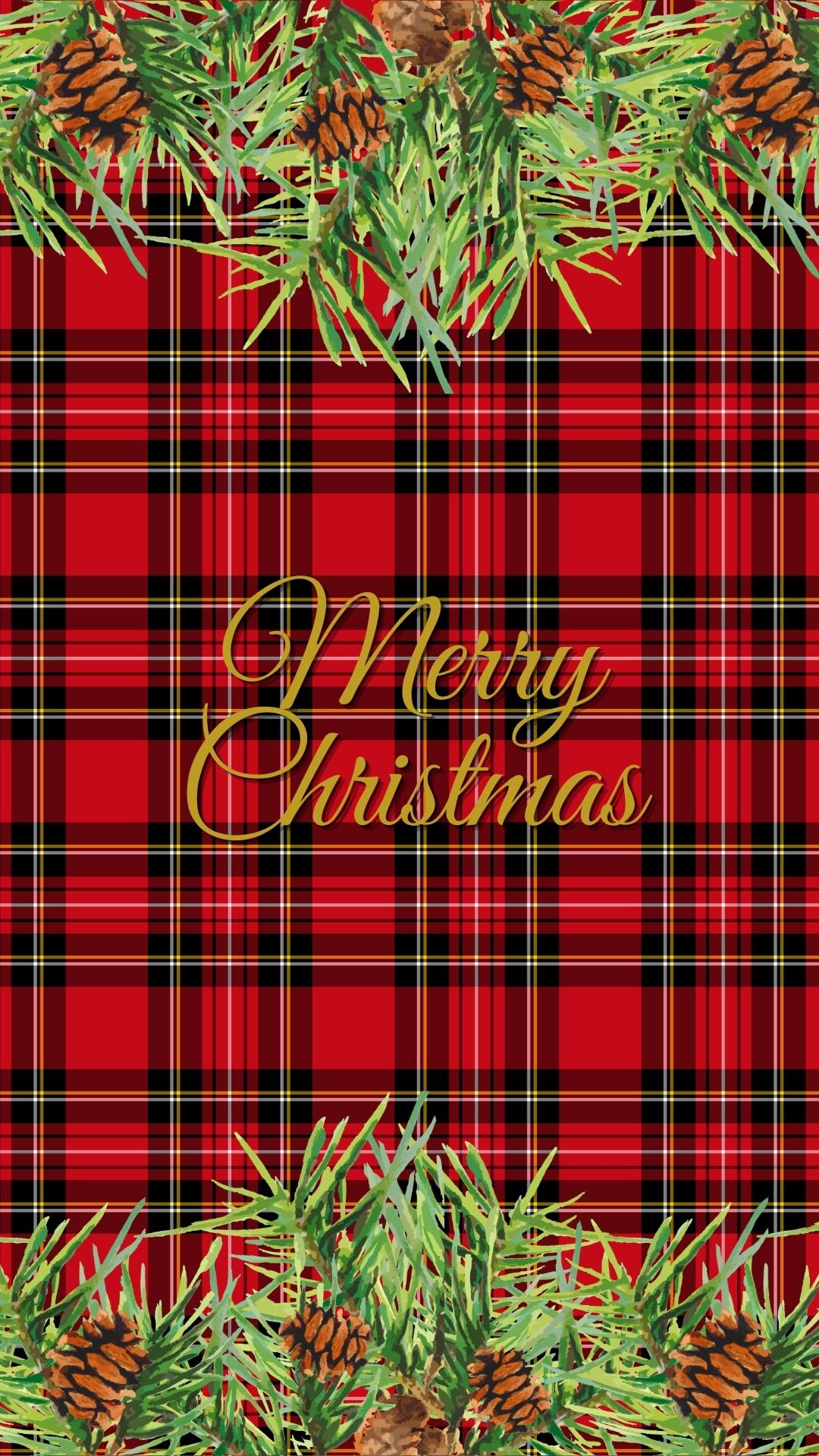 Tartan rosso natalizio con pigne, 1080x1920 Verticale, Samsung Galaxy