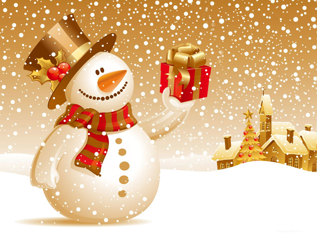 Pupazzo di neve con regalo, 1024x768 HD, Desktop