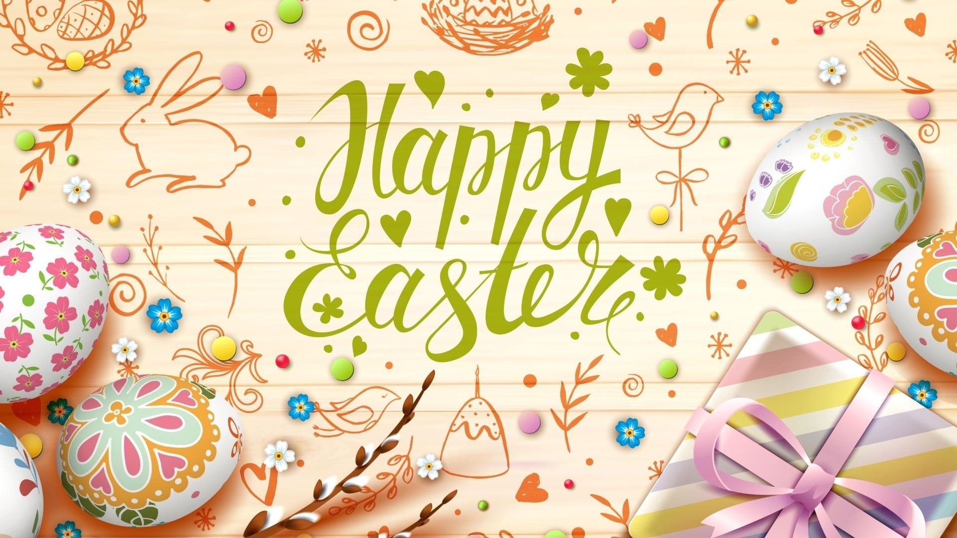 Uova pasquali decorate e scritta, 1920x1080 Full HD 1080p, PC