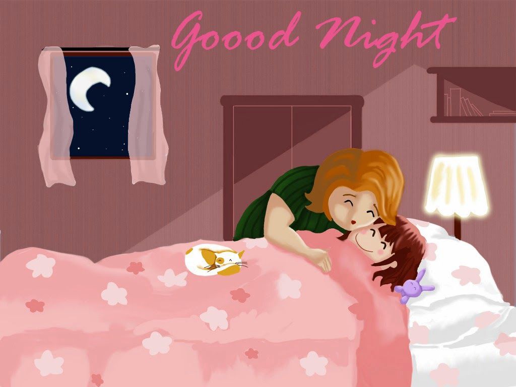 Mamma bacia bambina buonanotte letto, 1024x768 HD, PC Desktop