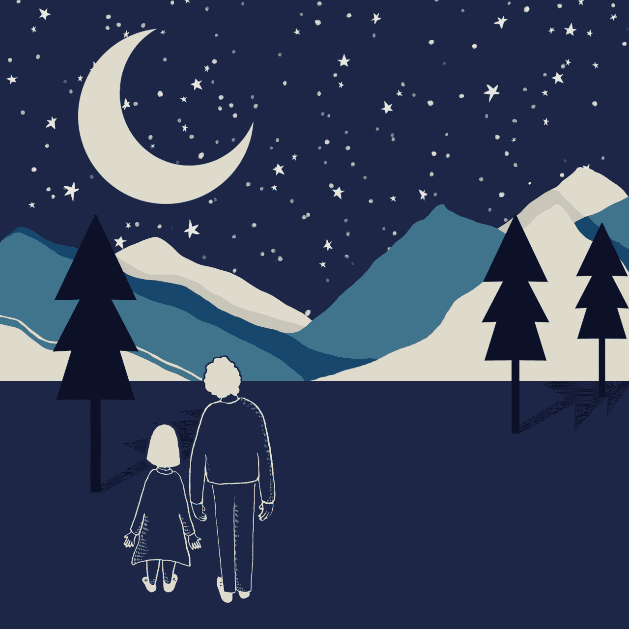 Padre e figlia sotto luna notturna, 1280x1280 HD, Desktop