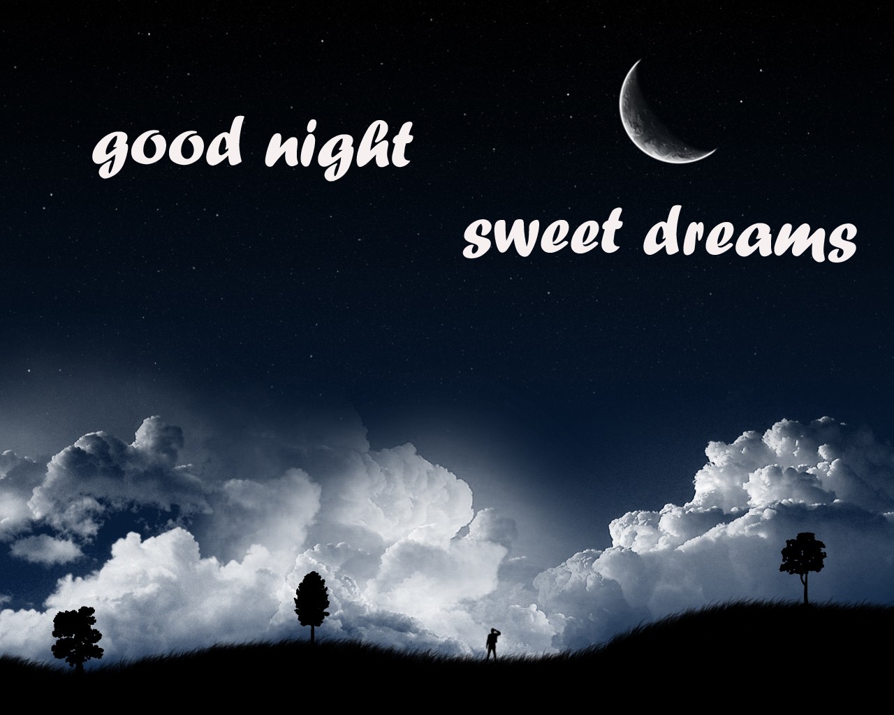 Notte, luna, silhouette persona, 1280x1024 720p, PC