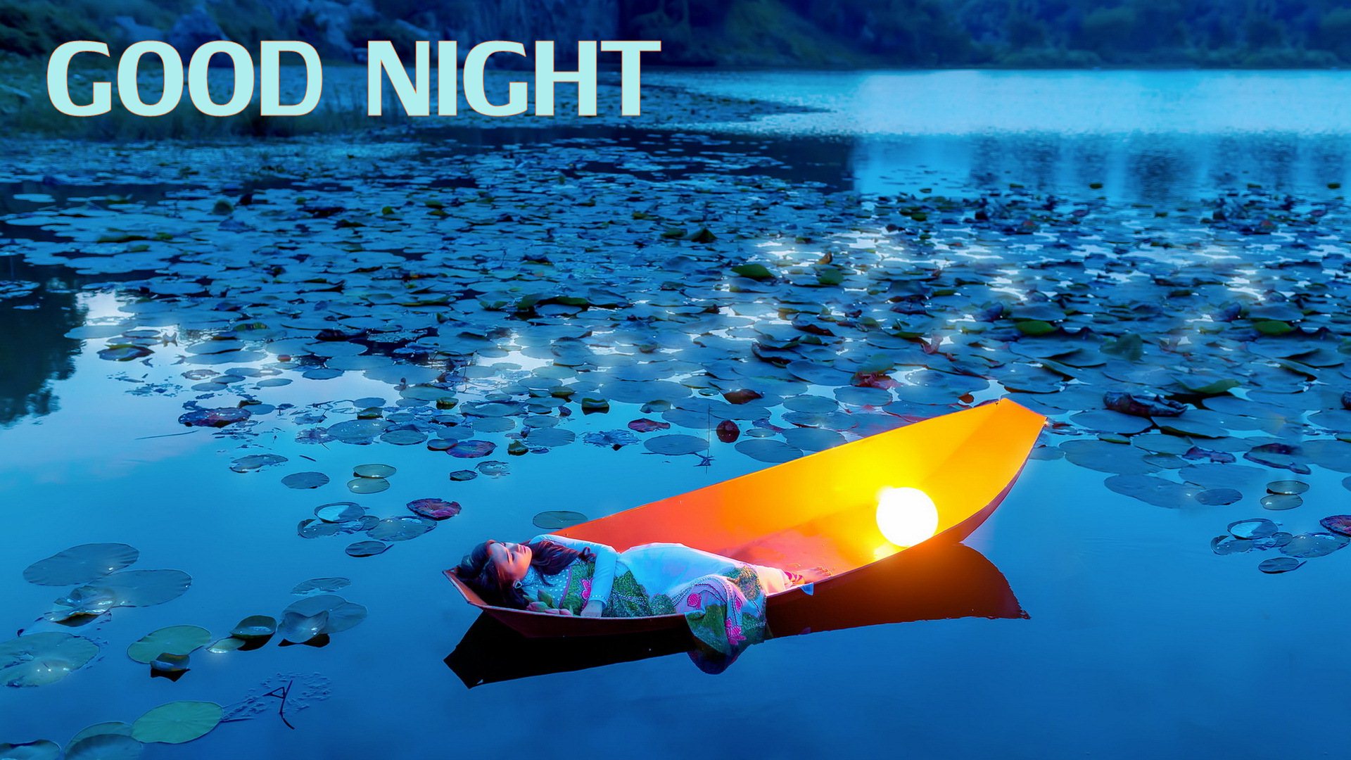 Barca gialla su lago notturno, 1920x1080 1080p, Desktop