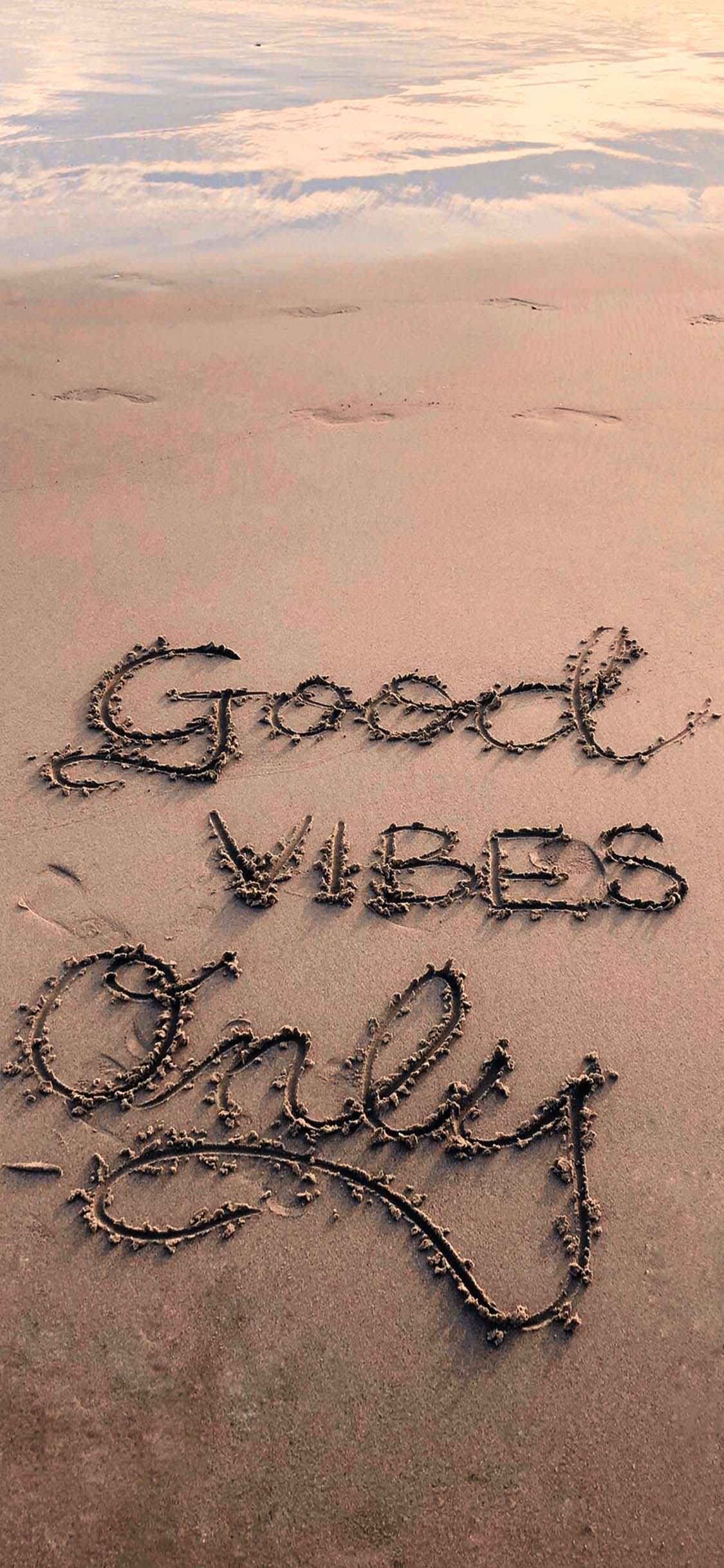 Scritta Good Vibes Only sabbia, 1125x2436 Full HD Verticale, Smartphone
