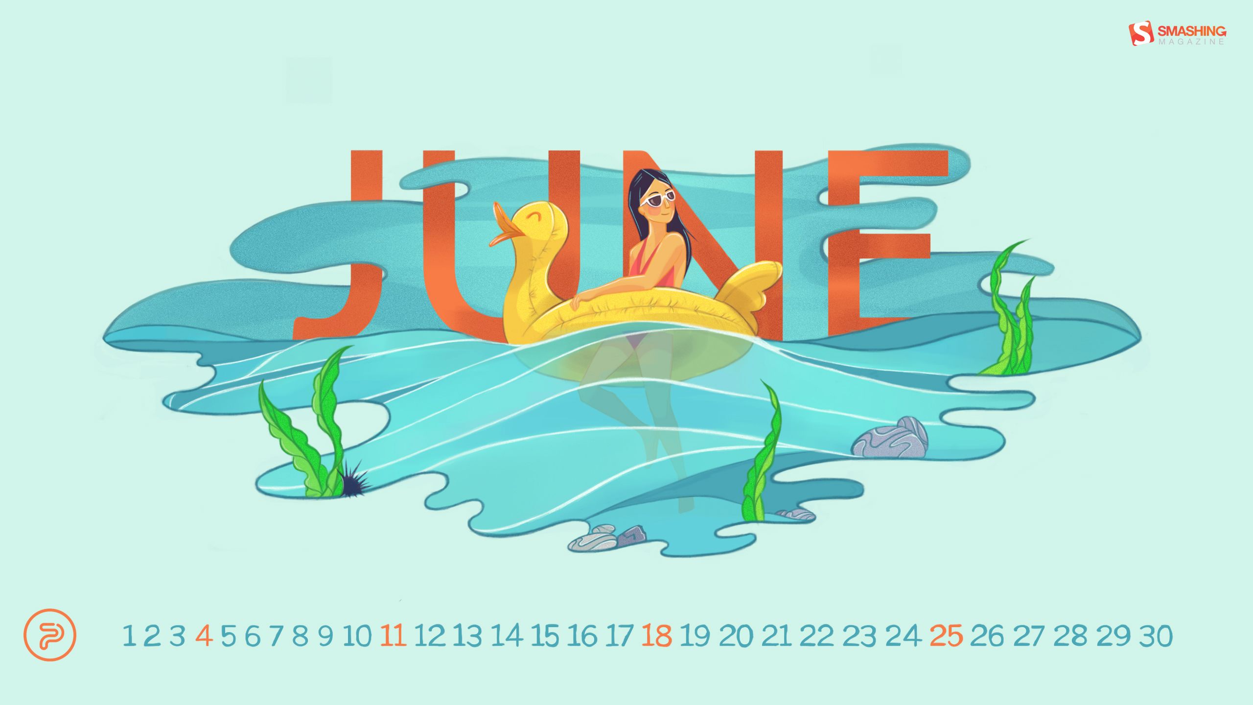 Calendario giugno donna galleggiante piscina, 2560x1440 1440p, Desktop