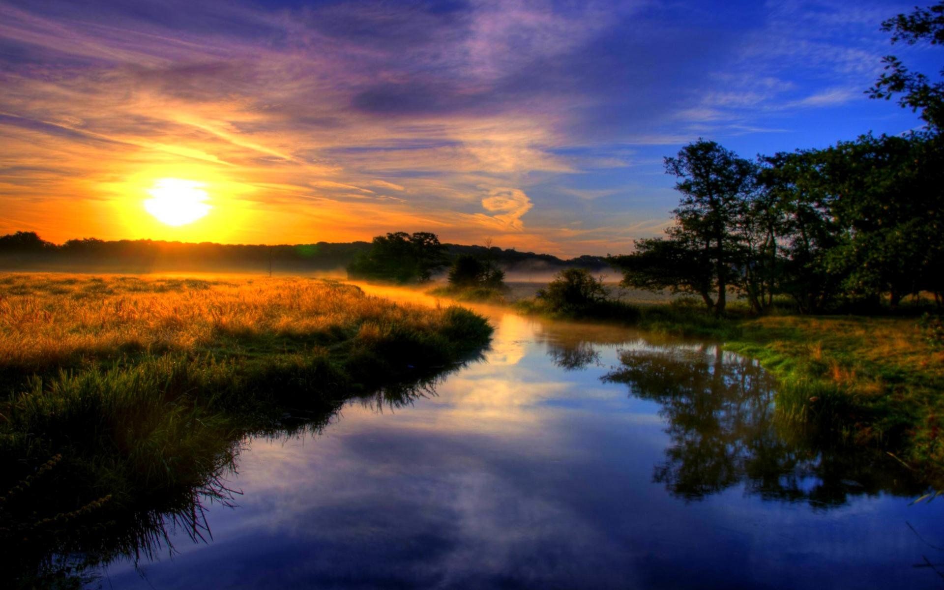 Alba su fiume e prato, 1920x1200 Full HD+ WUXGA, Laptop