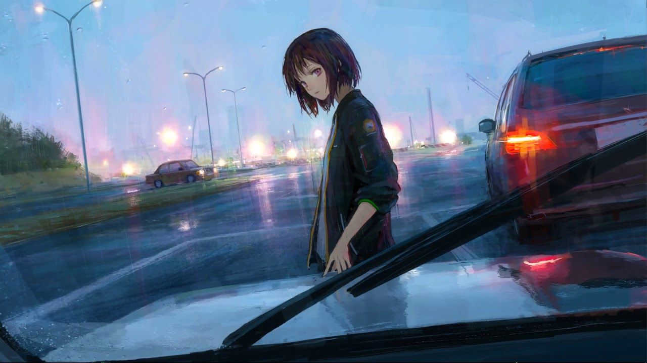 Ragazza sotto pioggia, strada, 1280x720 HD, Desktop