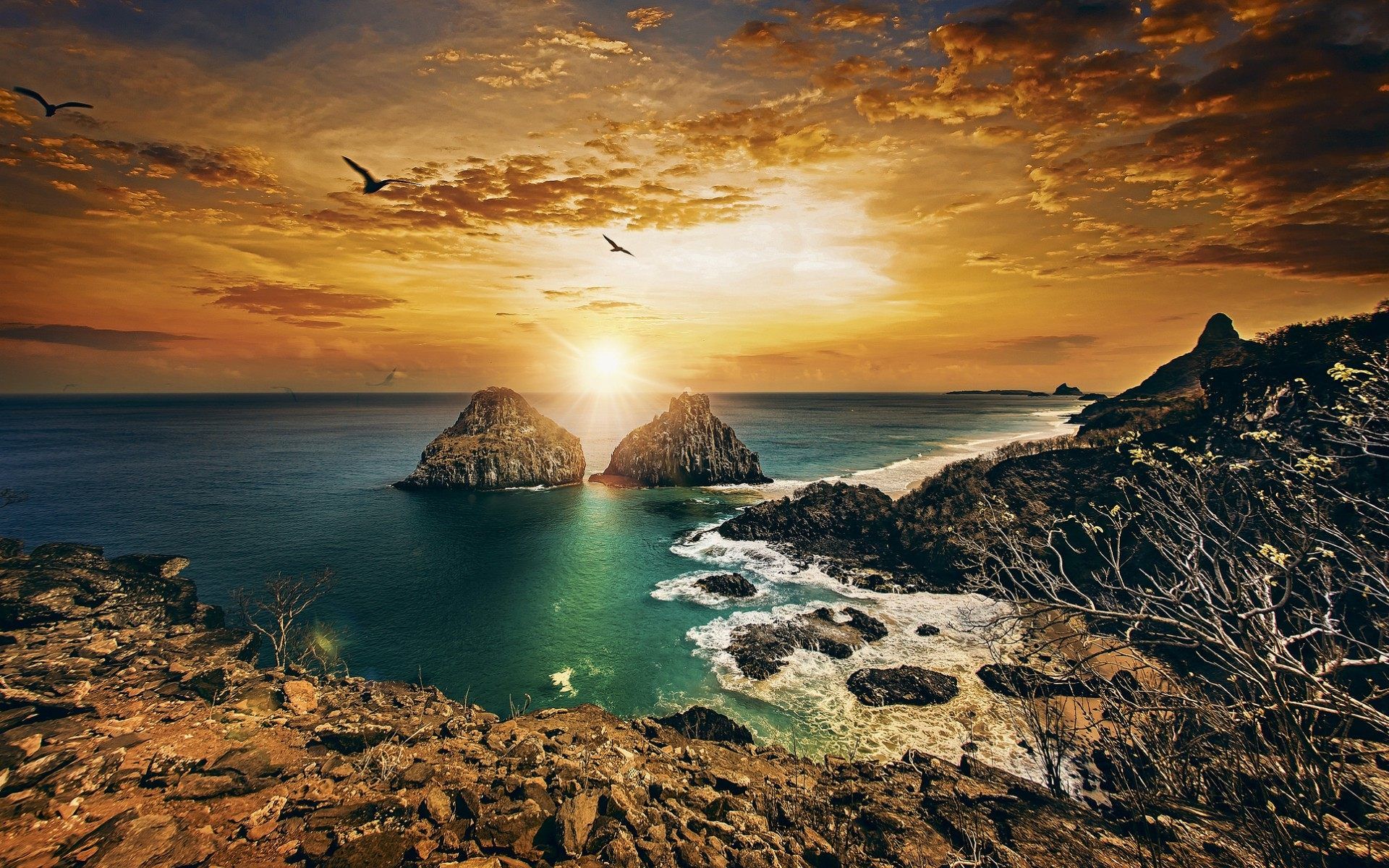 Tramonto sole mare scogliera, 1920x1200 Full HD+ WUXGA, PC