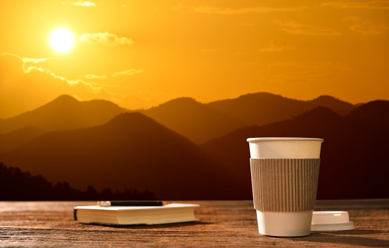 Tazza caffè alba montagne, 1332x850 HD, Desktop