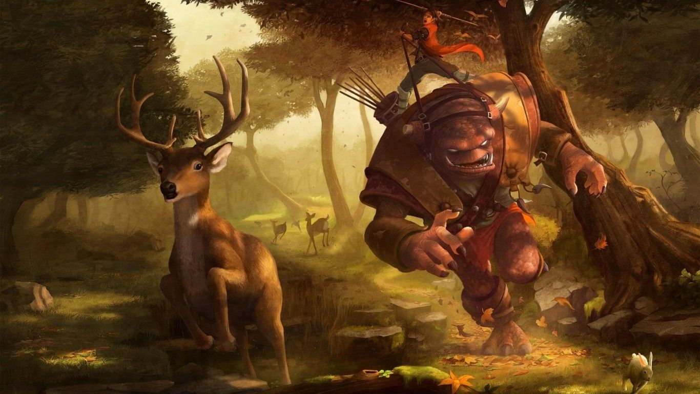 Troll che caccia cervi nella foresta, 1366x768 HD, Laptop