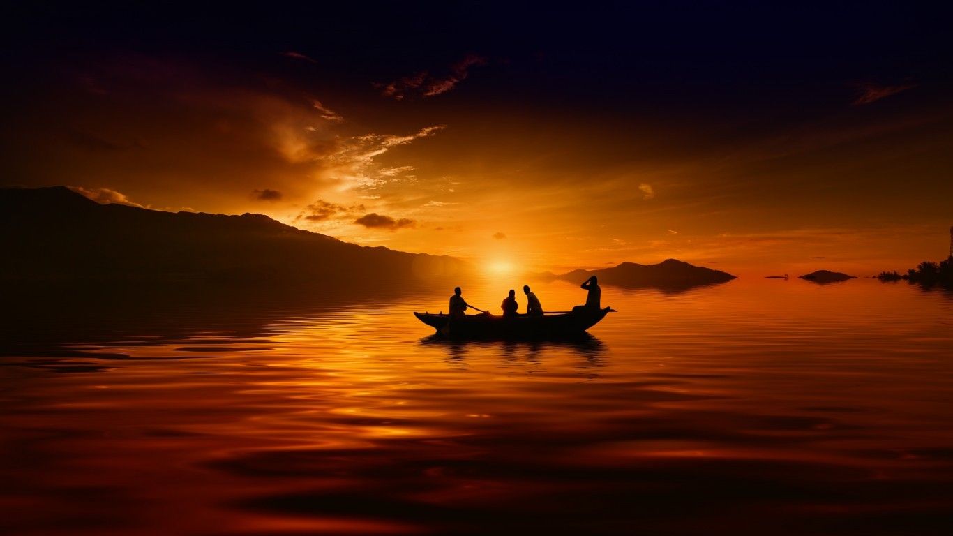 Barca al tramonto sul lago, 1366x768 720p, ROG Asus Laptop