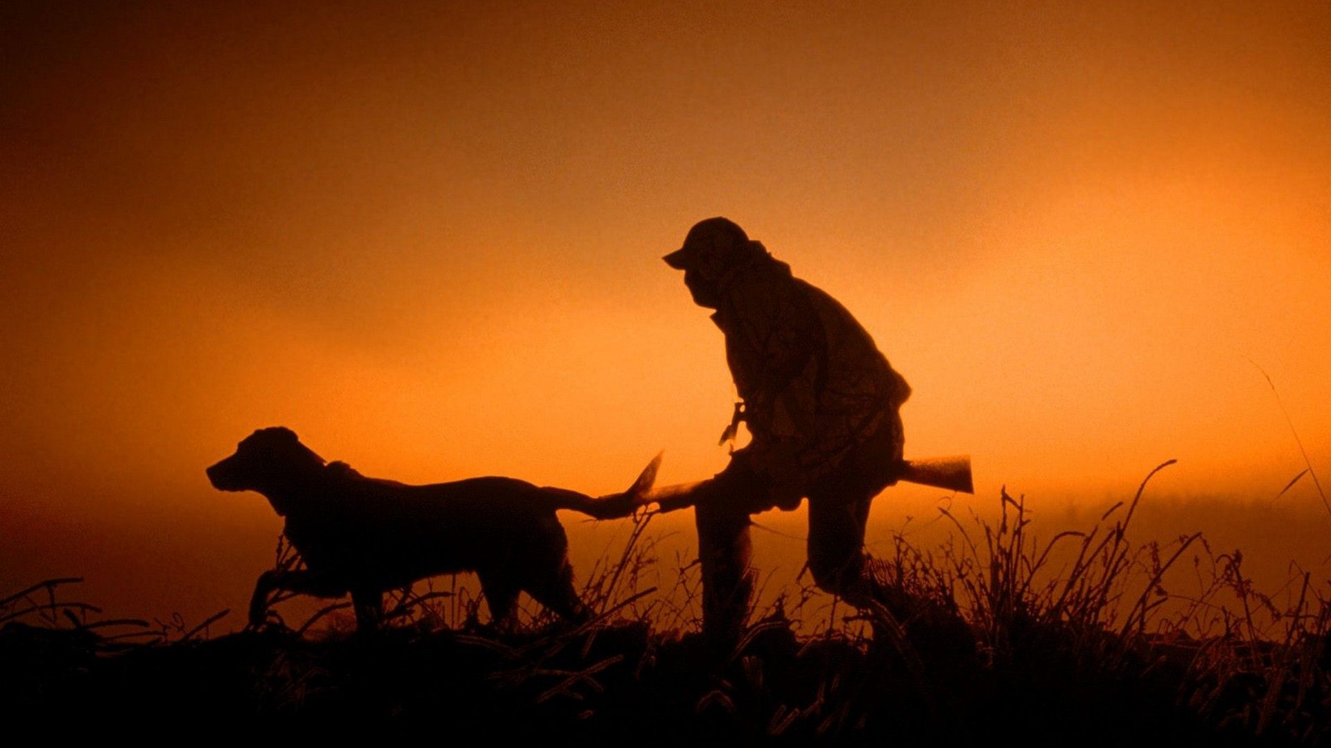 Cacciatore e cane al tramonto, 1920x1080 Full HD 1080p, PC