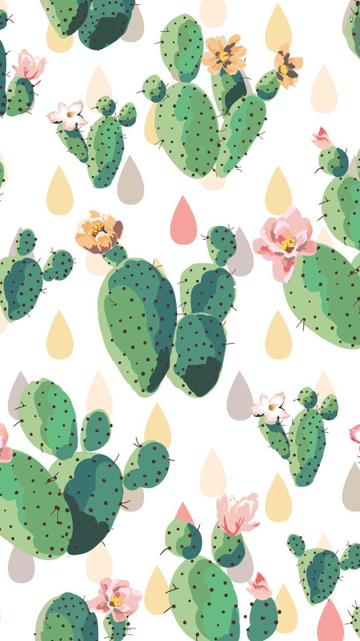 Cactus con fiori pattern, 736x1308 Verticale, Telefono