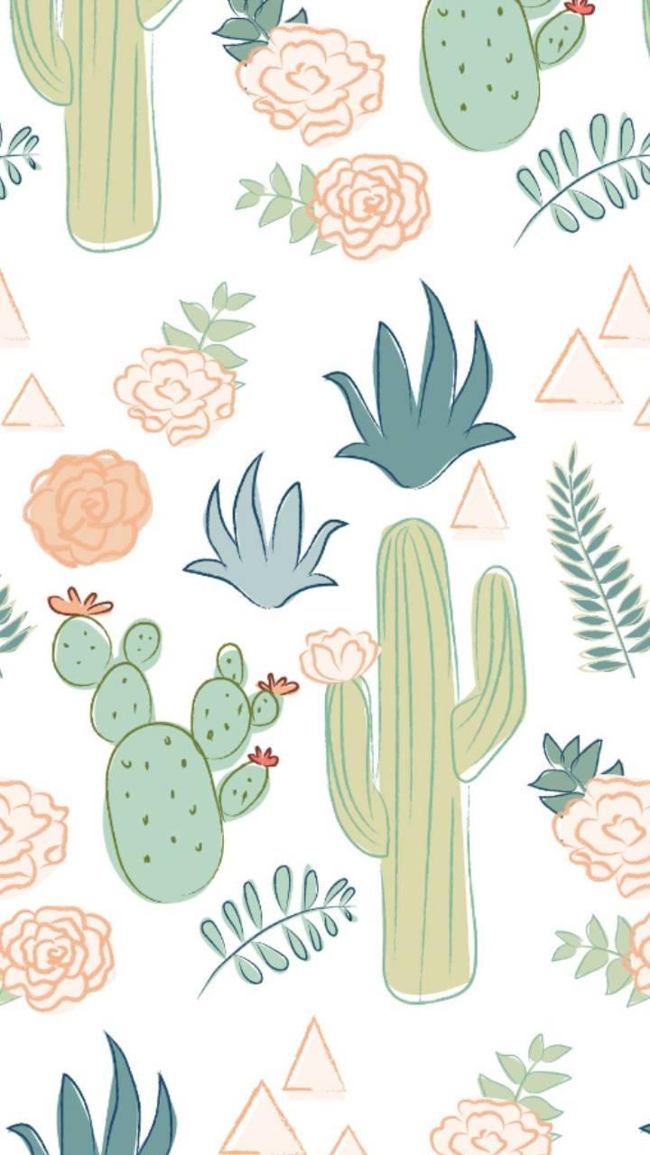Pattern cactus e fiori pastello, 720x1280 Verticale, Android