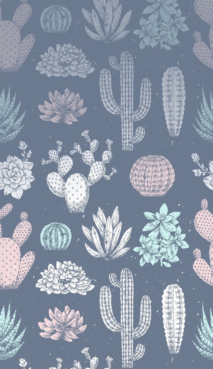 Cactus e succulente pattern pastello, 741x1280 Full HD Verticale, Smartphone