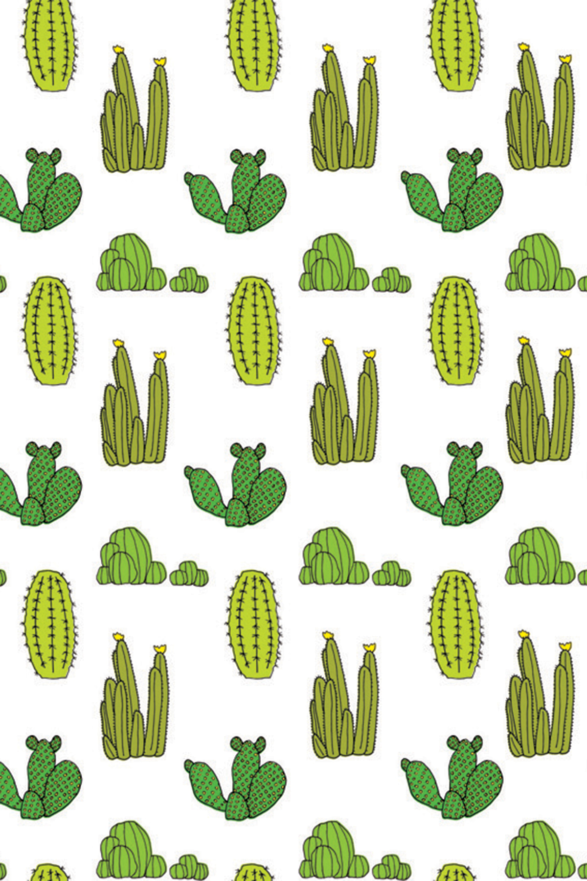 Pattern cactus verdi illustrati, 1200x1800 Full HD Verticale, Smartphone