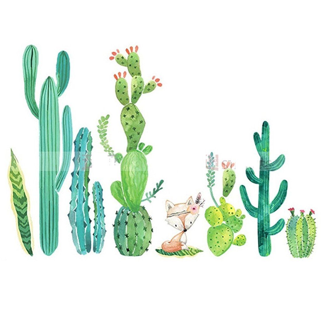 Cactus acquerello con volpe, 1100x1100 HD, Desktop