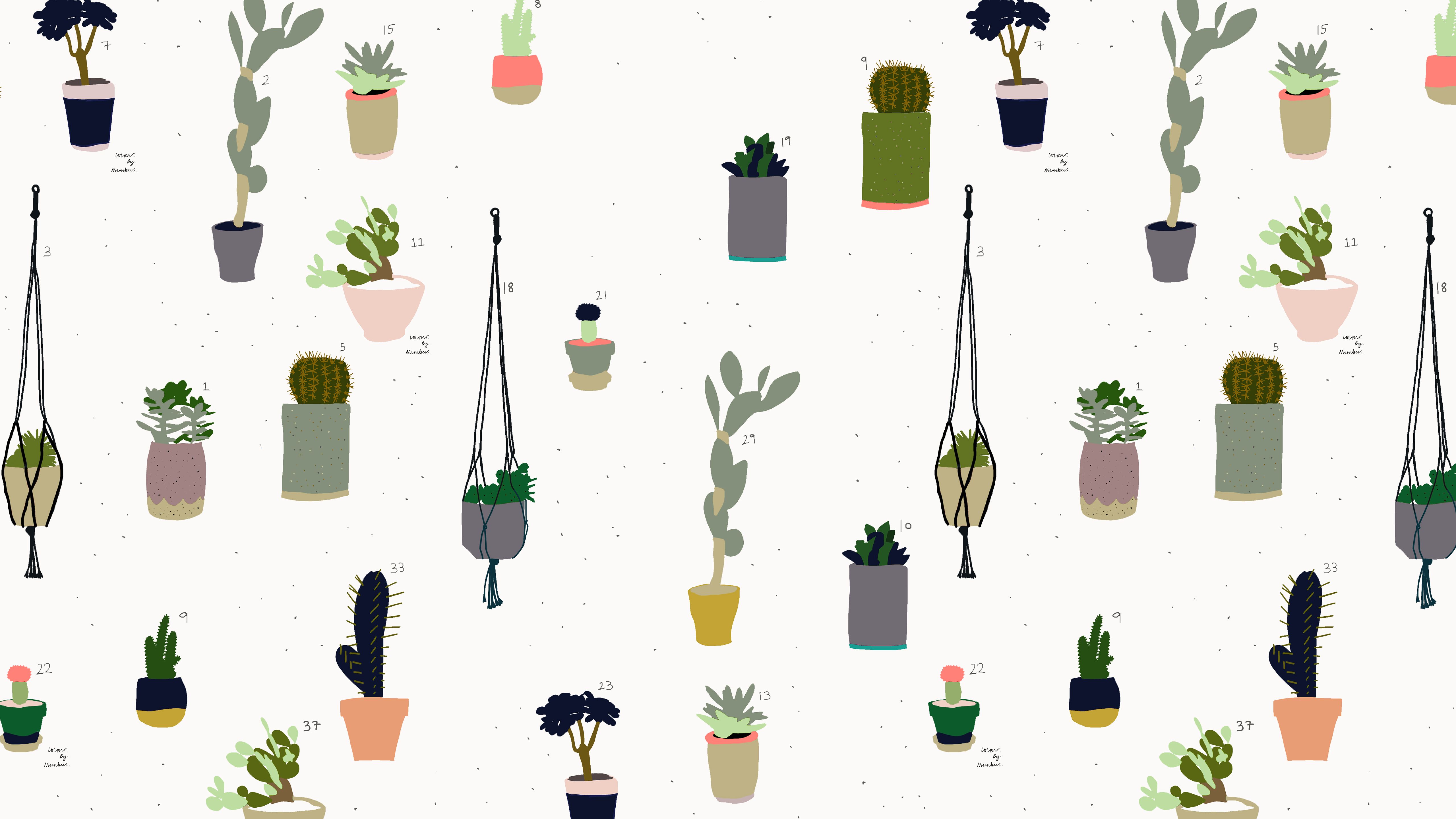Cactus e piante illustrati pattern, 5120x2880 4K Ultra HD, Monitor 4K