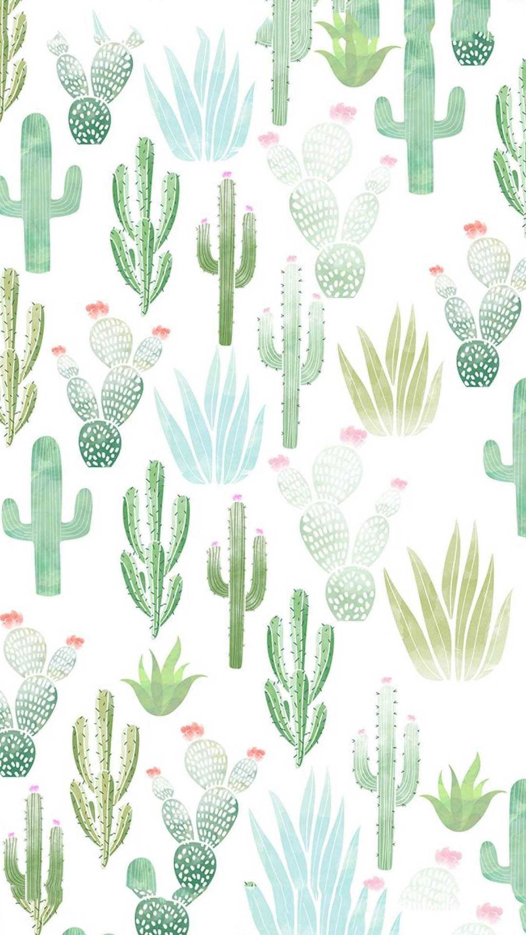 Cactus verdi ad acquerello, 1080x1920 Verticale, Mobile