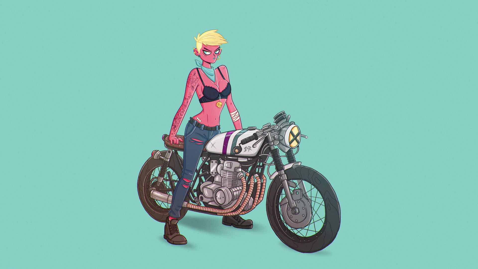Ragazza pin up con moto café racer, 1920x1080 Full HD 1080p, PC Desktop