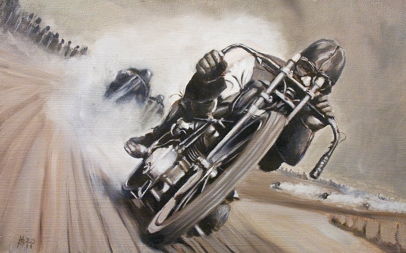 Motociclista café racer in curva, 1600x1000 HD Ready, Desktop