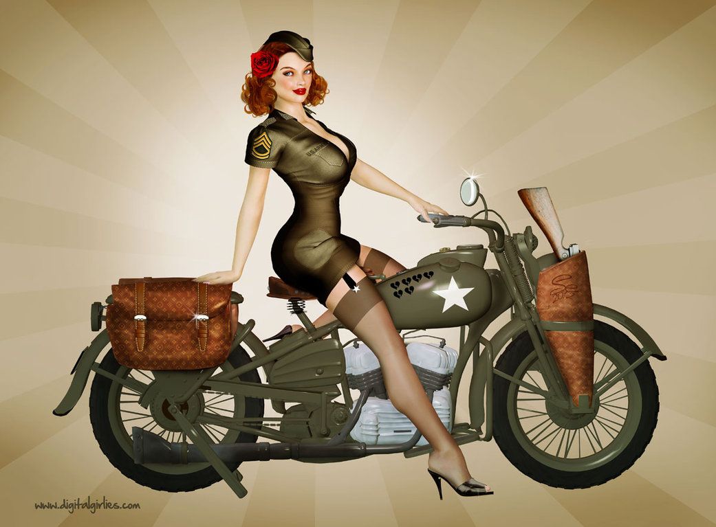 Pin up militare su moto, 1041x767 HD, Desktop
