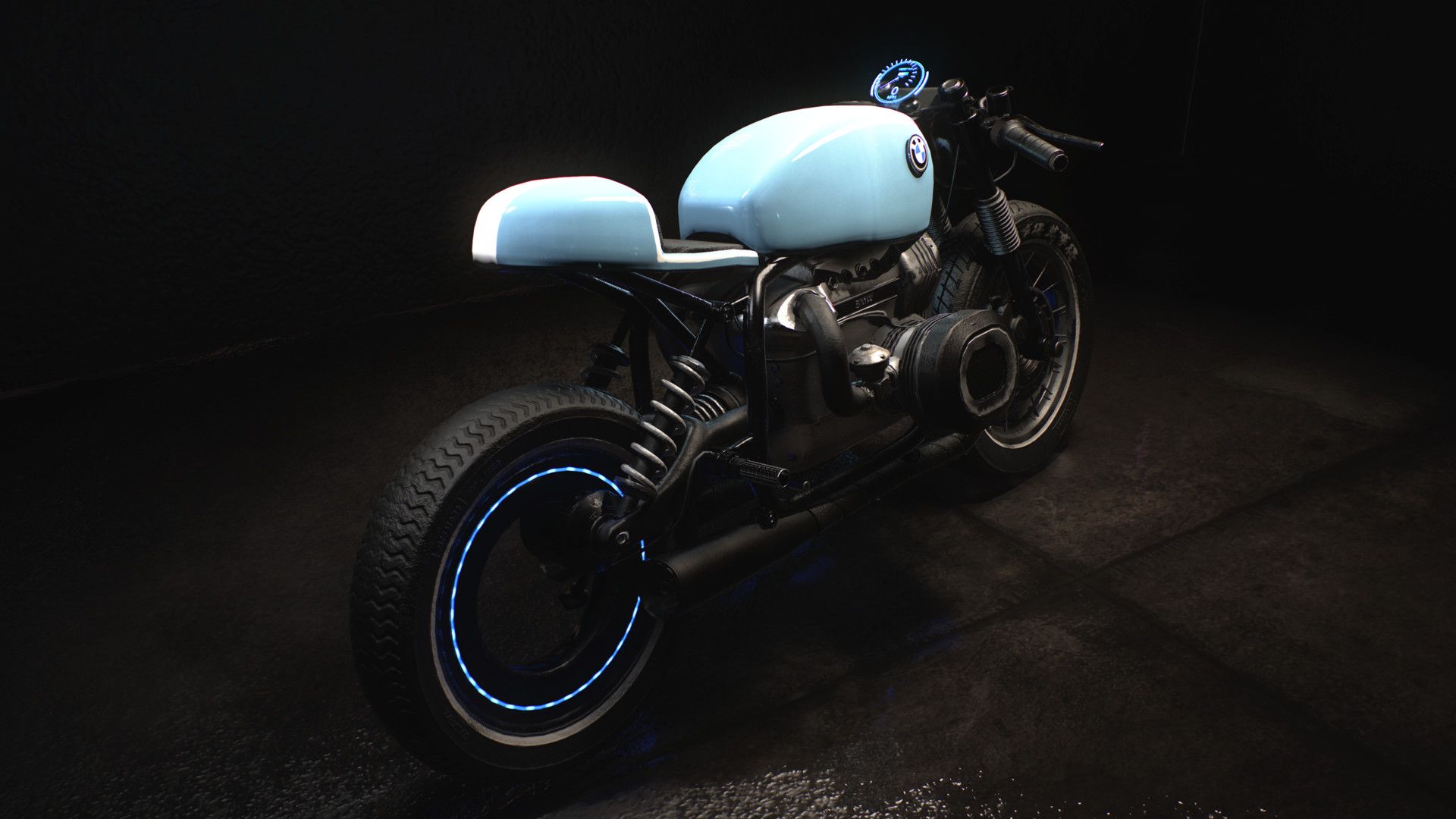BMW Café Racer moto blu, 1920x1080 Full HD 1080p, Desktop