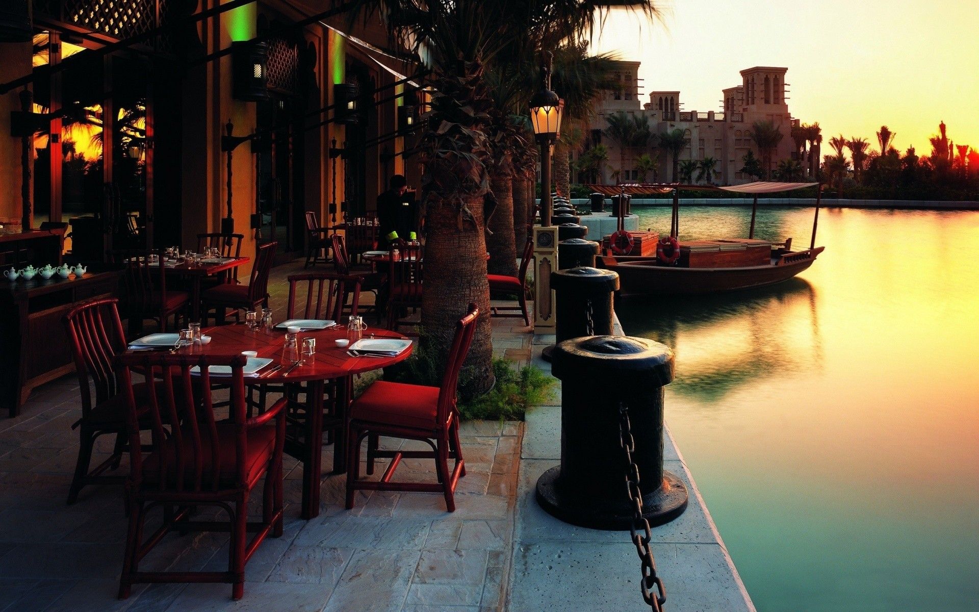 Caffè lungo il canale al tramonto, 1920x1200 Full HD+, Laptop
