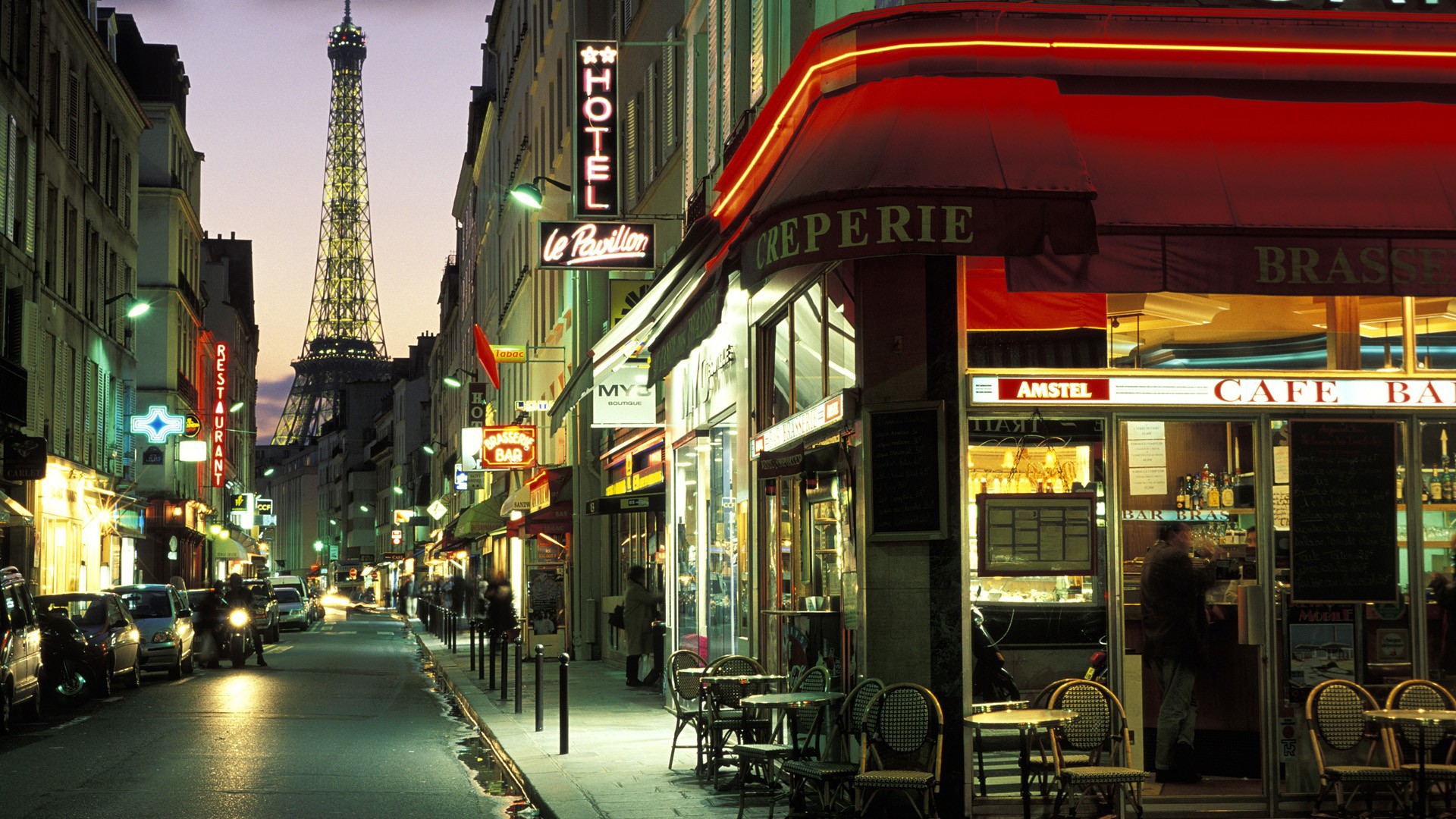 Caffè parigino con Torre Eiffel, monumento, 1920x1080 Full HD 1080p, Desktop