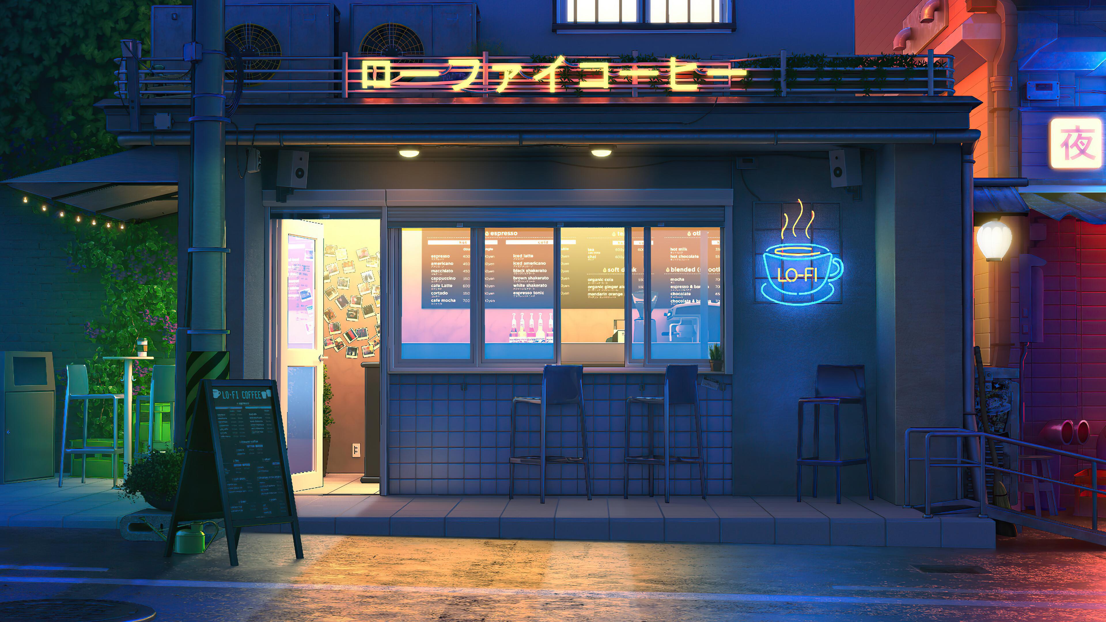 Caffetteria lofi notturna giapponese, 3840x2160 Ultra HD, 4K TV