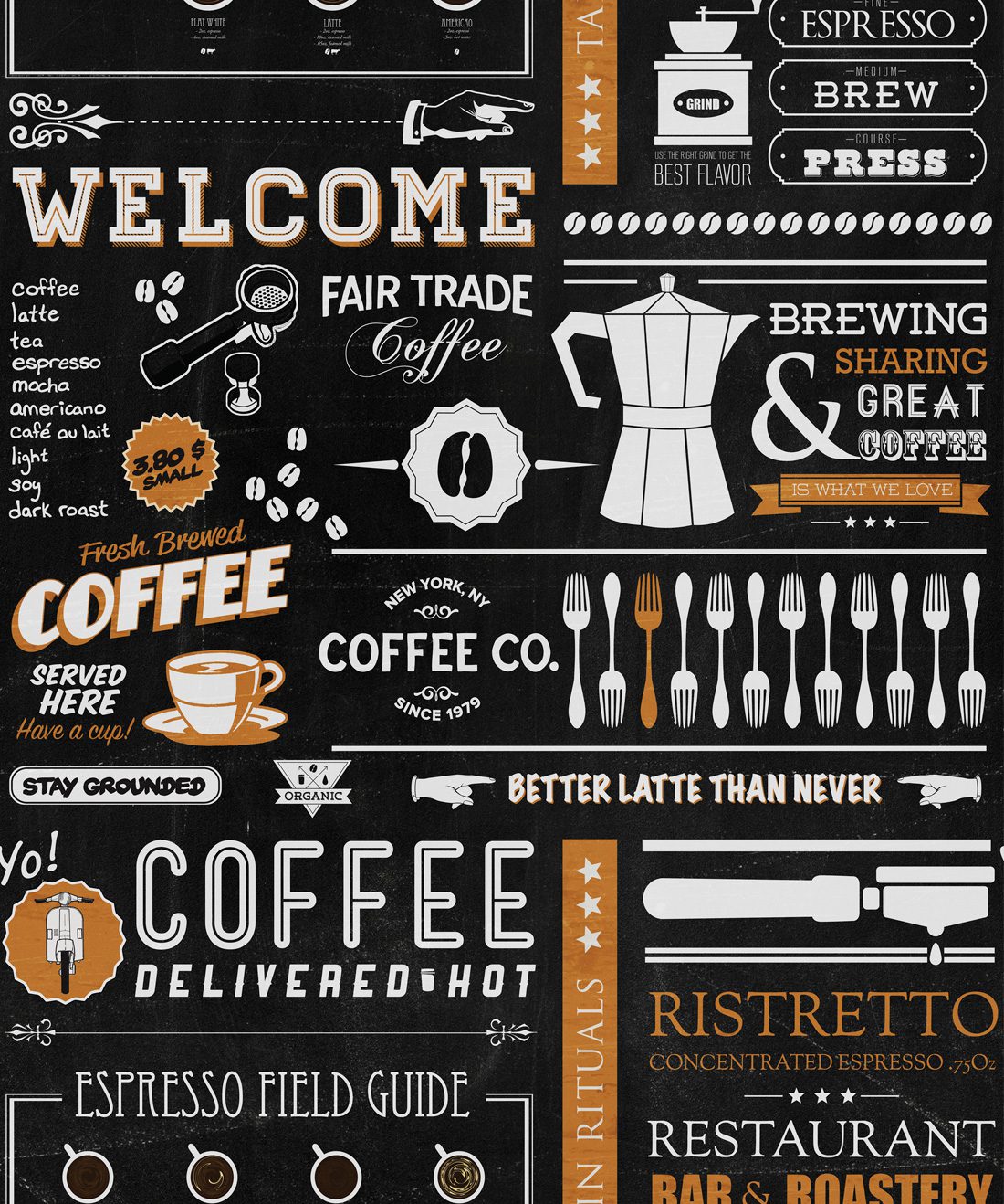 Wallpaper tipografico caffè lavagna nera, 1100x1318 Verticale, Mobile