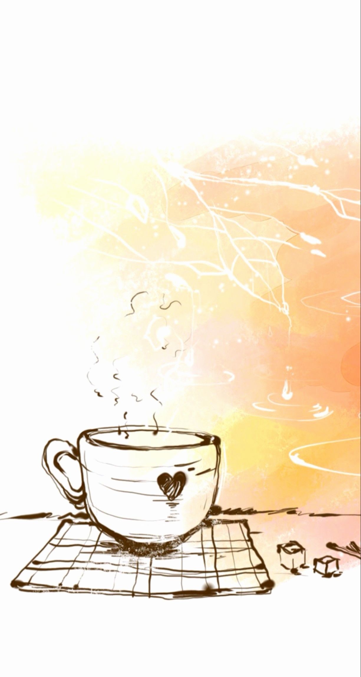 Tazza di caffè disegnata, tratteggio, 1225x2295 Full HD Verticale, iPhone
