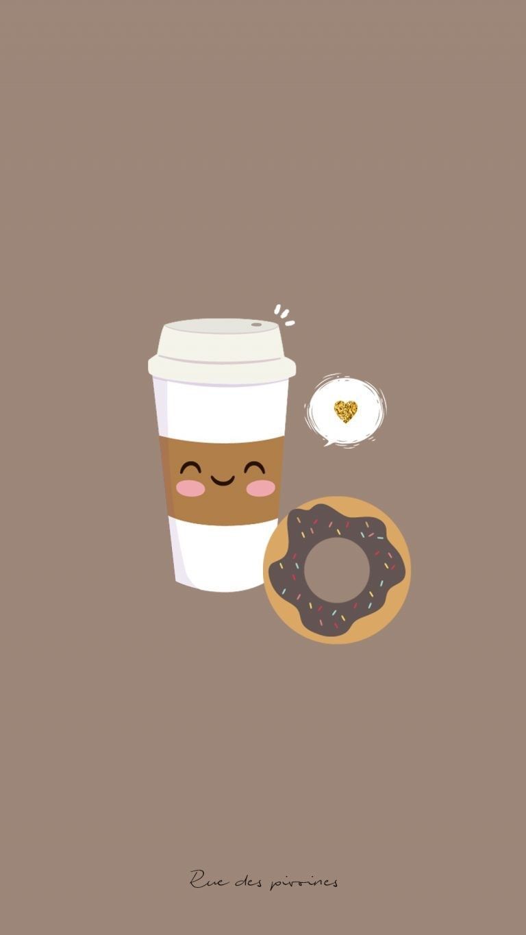 Tazza caffè kawaii e ciambella, 768x1365 Verticale, Telefono
